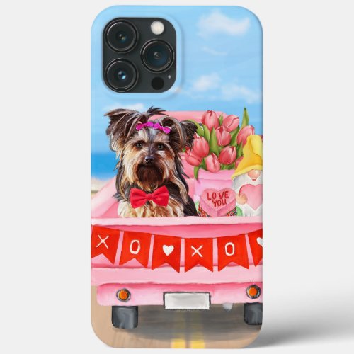 Yorkshire Terrier Dog Valentines Day Truck Hearts iPhone 13 Pro Max Case