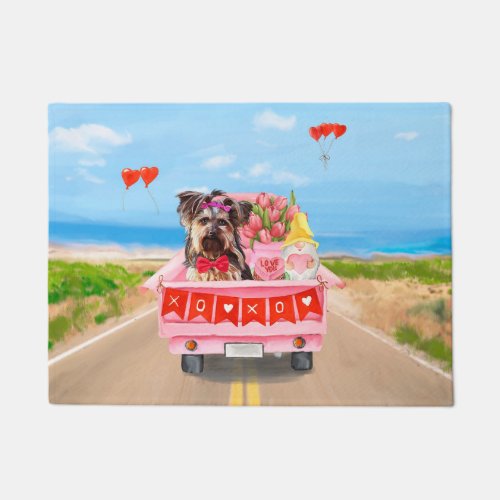 Yorkshire Terrier Dog Valentines Day Truck Hearts Doormat