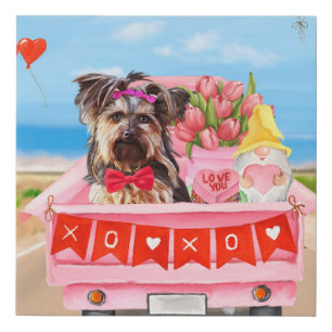 Yorkshire Terrier Dog Valentine's Day Truck Hearts Faux Canvas Print