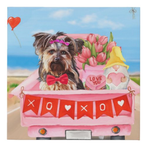 Yorkshire Terrier Dog Valentines Day Truck Hearts Faux Canvas Print