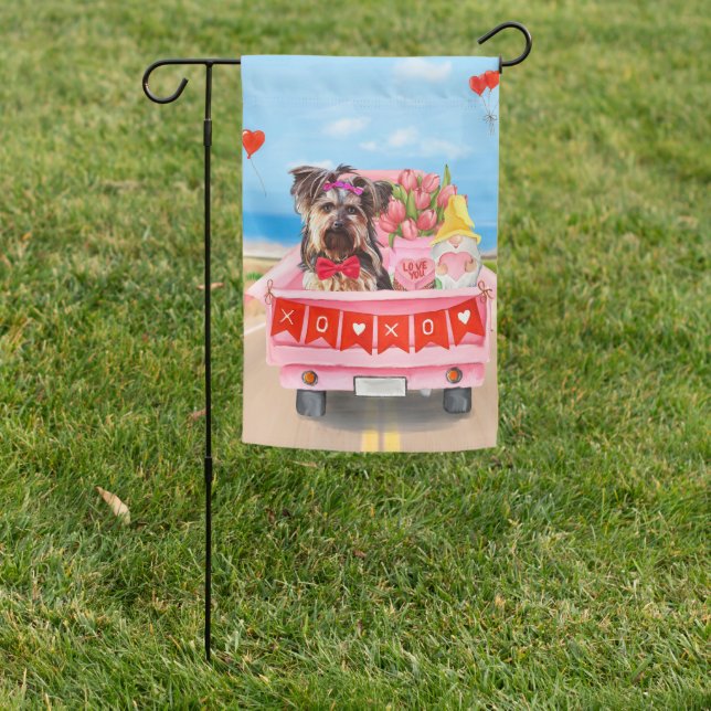 Yorkshire Terrier Dog Valentine's Day Truck Hearts Garden Flag (In SItu)