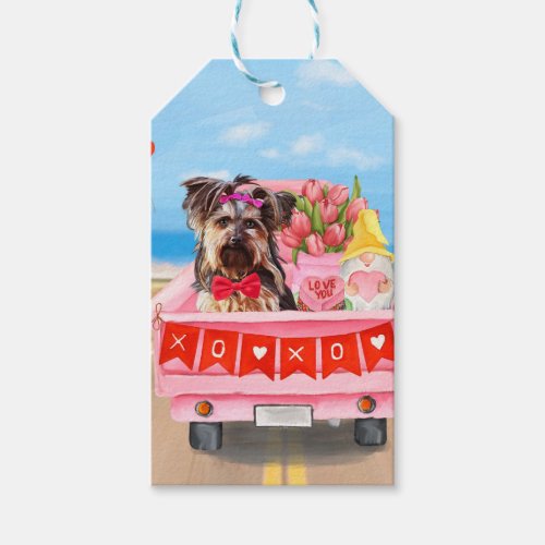 Yorkshire Terrier Dog Valentines Day Truck Hearts Gift Tags