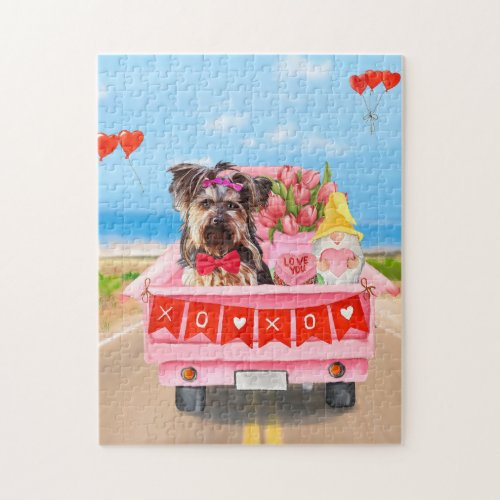 Yorkshire Terrier Dog Valentines Day Truck Hearts Jigsaw Puzzle