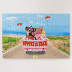 Yorkshire Terrier Dog Valentine's Day Truck Hearts Jigsaw Puzzle