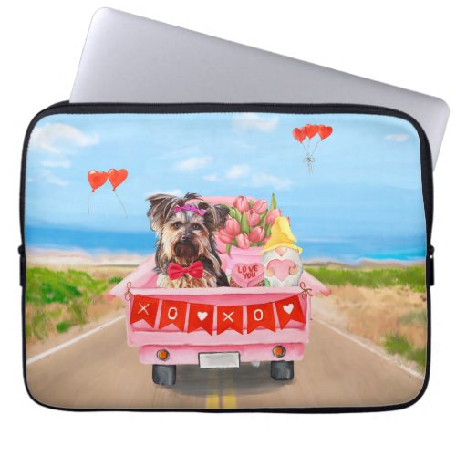 Yorkshire Terrier Dog Valentines Day Truck Hearts Laptop Sleeve