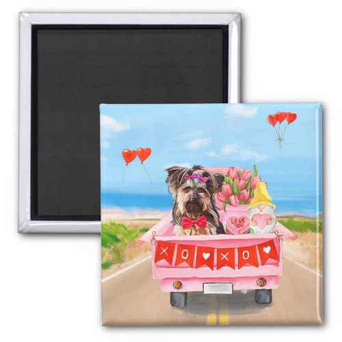 Yorkshire Terrier Dog Valentines Day Truck Hearts Magnet