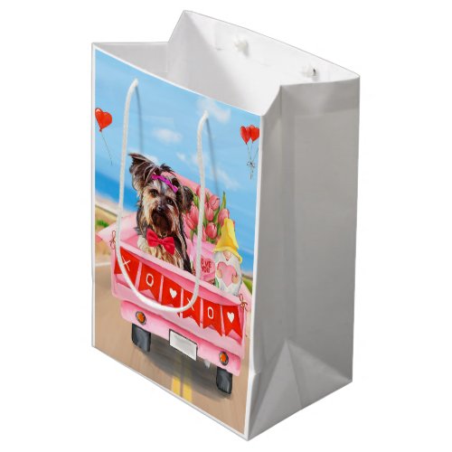 Yorkshire Terrier Dog Valentines Day Truck Hearts Medium Gift Bag