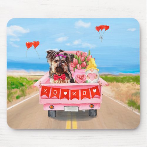 Yorkshire Terrier Dog Valentines Day Truck Hearts Mouse Pad