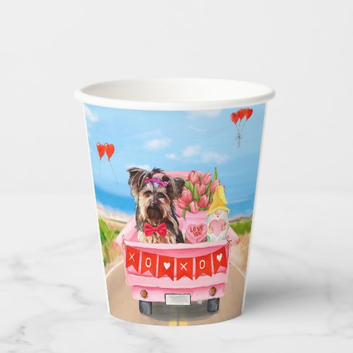 Yorkshire Terrier Dog Valentines Day Truck Hearts Paper Cups