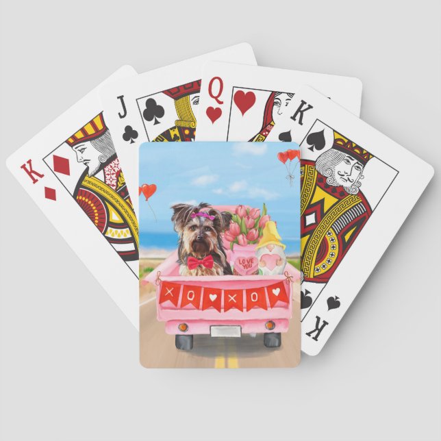 Yorkshire Terrier Dog Valentine's Day Truck Hearts Poker Cards (Back)