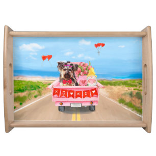 Yorkshire Terrier Dog Valentine's Day Truck Hearts Serving Tray