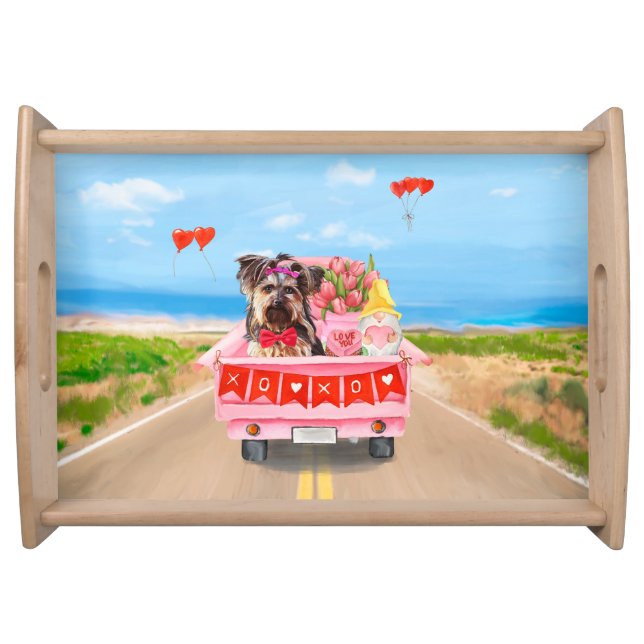 Yorkshire Terrier Dog Valentine's Day Truck Hearts Serving Tray (Front)