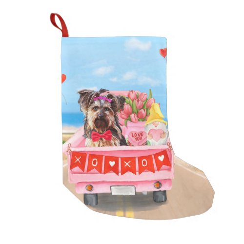 Yorkshire Terrier Dog Valentines Day Truck Hearts Small Christmas Stocking
