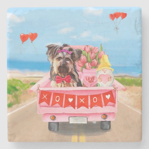 Yorkshire Terrier Dog Valentines Day Truck Hearts Stone Coaster