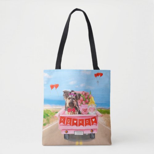 Yorkshire Terrier Dog Valentines Day Truck Hearts Tote Bag