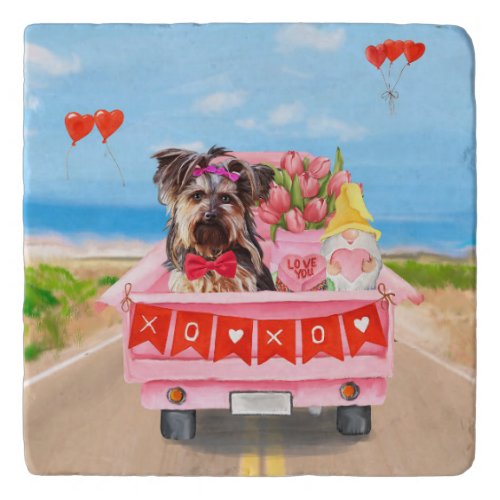 Yorkshire Terrier Dog Valentines Day Truck Hearts Trivet