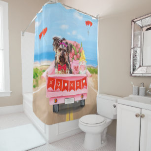 Yorkshire Terrier Dog Valentine's Day Truck Shower Curtain