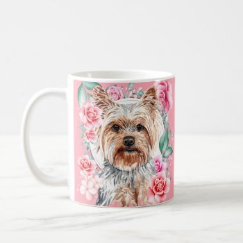 Yorkshire Terrier Dog Watercolor Rose Floral Art Coffee Mug by petcherishedangels at Zazzle