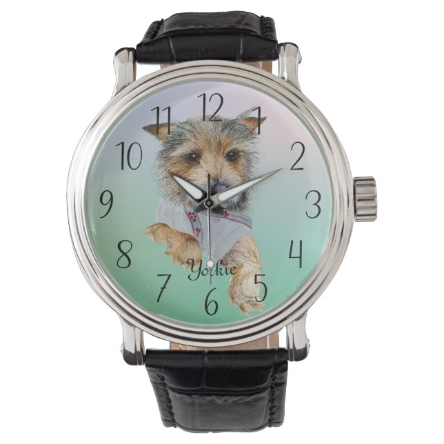 Yorkshire Terrier Dog Watercolor Watch (Front)