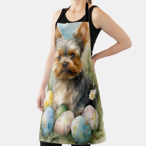Yorkshire Terrier Dog With Easter Eggs Holiday  Apron
