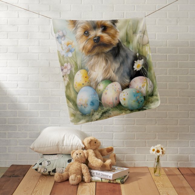 Yorkshire Terrier Dog With Easter Eggs Holiday  Baby Blanket (In Situ)
