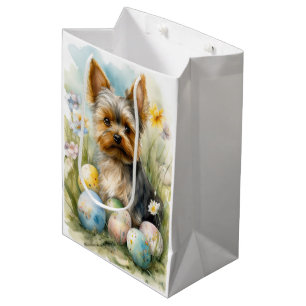 Yorkshire Terrier Dog With Easter Eggs Holiday Medium Gift Bag