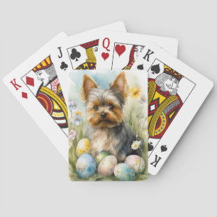 Yorkshire Terrier Dog With Easter Eggs Holiday Poker Cards
