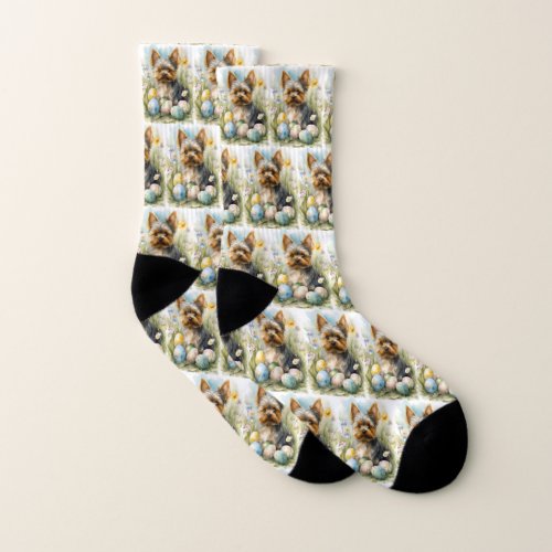 Yorkshire Terrier Dog With Easter Eggs Holiday  Socks