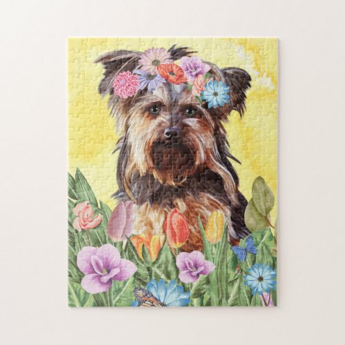 Yorkshire Terrier Dog with Flowers Spring Jigsaw Puzzle