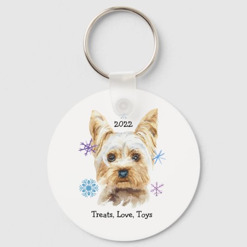 Yorkshire Terrier Dog with Snowflakes Watercolor Keychain