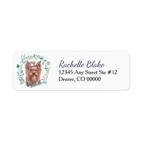 Yorkshire Terrier Dog Wreath Return Address Label