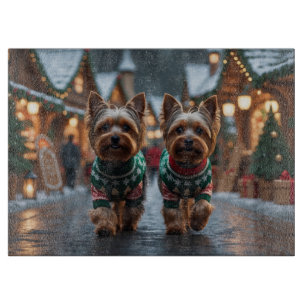 Yorkshire Terrier Dogs Christmas Snow Holiday Cutting Board