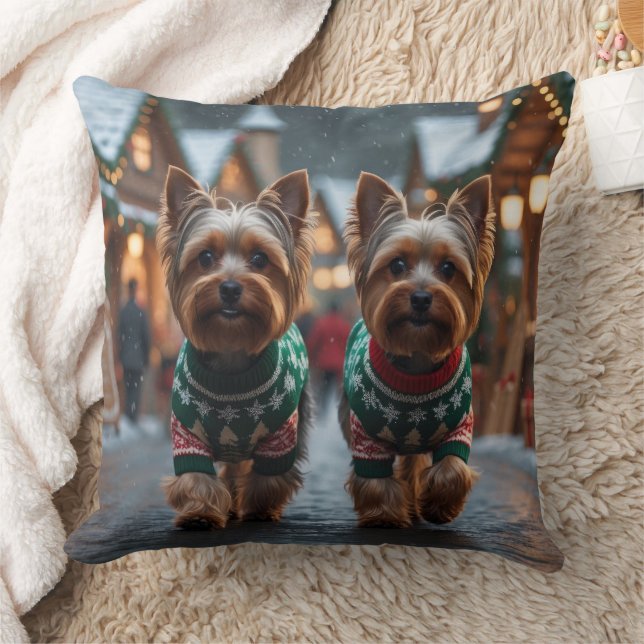 Yorkshire Terrier Dogs Christmas Snow Holiday  Throw Pillow (Blanket)