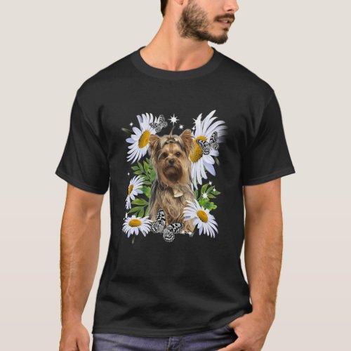 Yorkshire Terrier Dogs Daisy Flower Butterfly T_Shirt