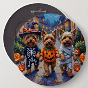 Yorkshire Terrier Dogs in Halloween Costumes Button