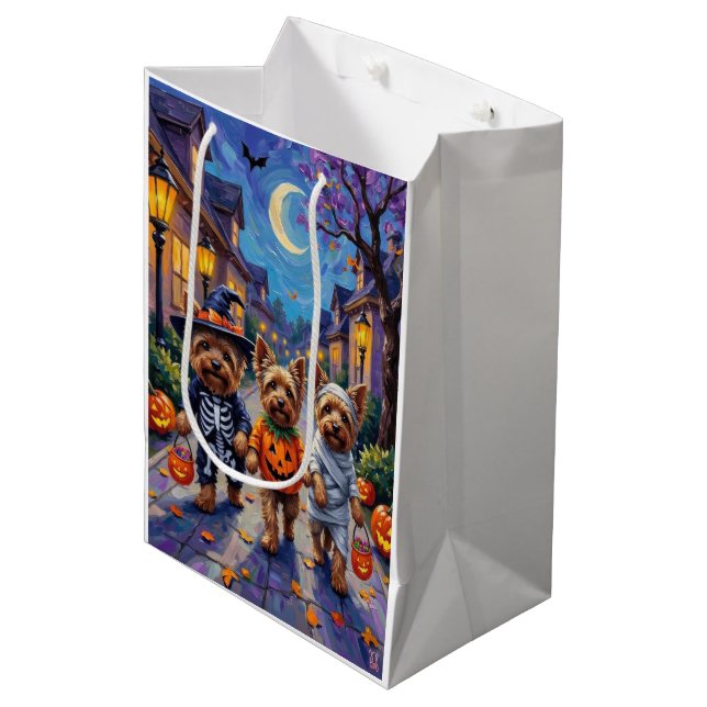 Yorkshire Terrier Dogs in Halloween Costumes Medium Gift Bag (Front Angled)