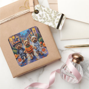 Yorkshire Terrier Dogs in Halloween Costumes Square Sticker