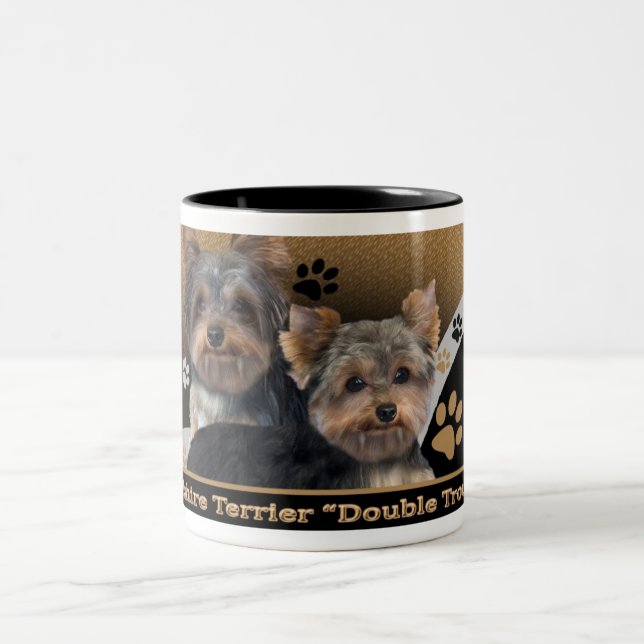Yorkshire Terrier Double Trouble Gifts Two-Tone Coffee Mug (Center)