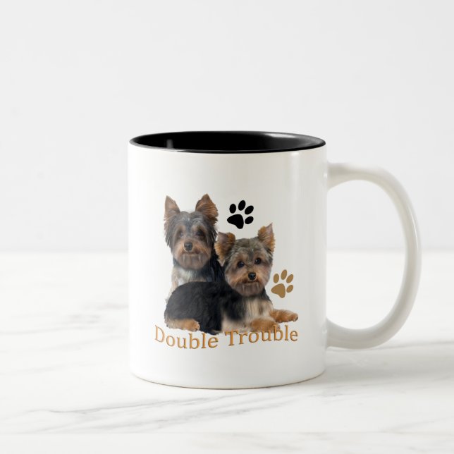 Yorkshire Terrier Double Trouble Gifts Two-Tone Coffee Mug (Right)