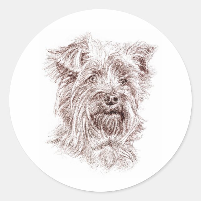 Yorkshire Terrier Drawing Classic Round Sticker (Front)
