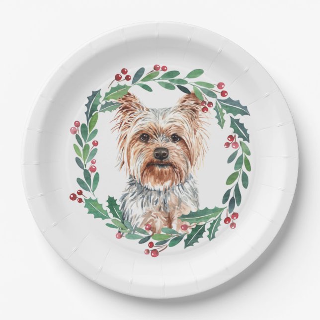 Yorkshire Terrier Elegant Dog Christmas Holiday Paper Plates (Front)
