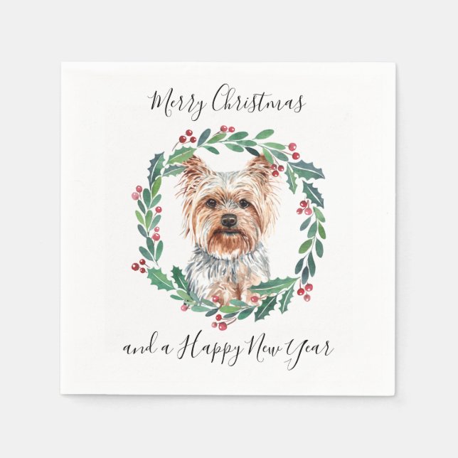 Yorkshire Terrier Elegant Dog Merry Christmas Napkins (Front)