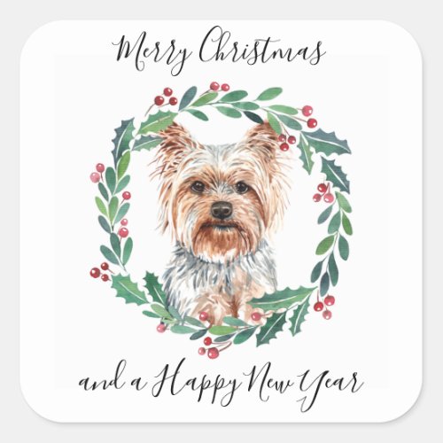 Yorkshire Terrier Elegant Dog Merry Christmas Square Sticker