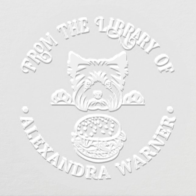 Yorkshire Terrier Eying Burger Library Book Name Embosser (Design)