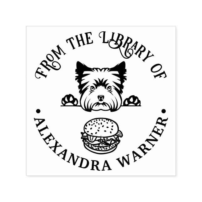 Yorkshire Terrier Eying Burger Library Book Name Self-inking Stamp (Design)