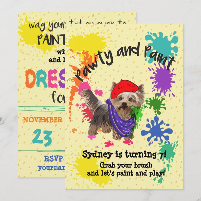 Yorkshire Terrier Fun Art Birthday Party Invite (Front/Back)