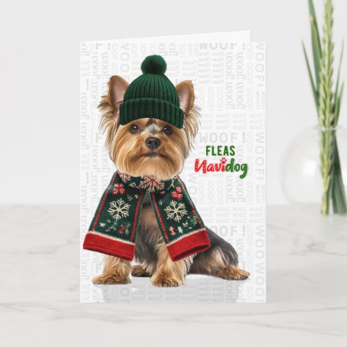 Yorkshire Terrier Funny Fleas Navidog Christmas Holiday Card