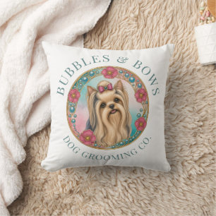 Yorkshire Terrier Grooming Salon Cushion White