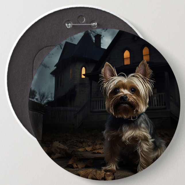 Yorkshire Terrier Halloween Scary  Button (Front & Back)