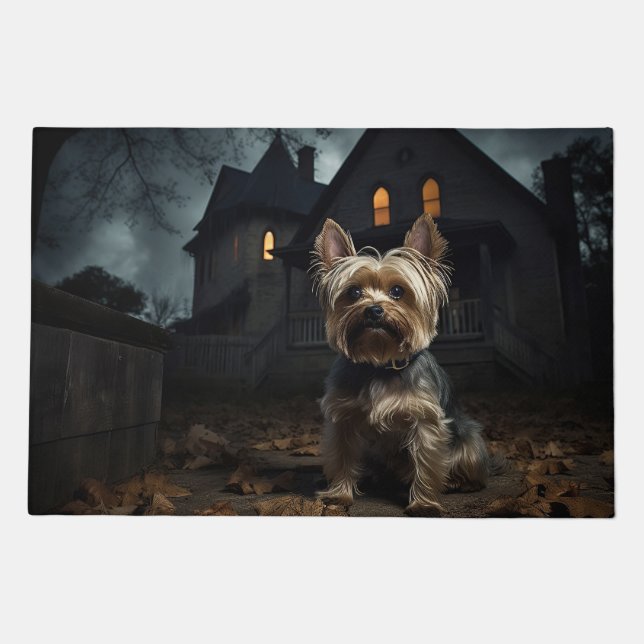 Yorkshire Terrier Halloween Scary  Doormat (Front)